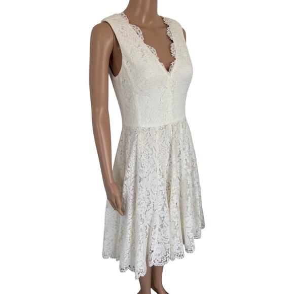 Vera Wang Lace Ivory Dress 6 Fit Flare Holiday Party Elegant Classic Old Money - Picture 2 of 8